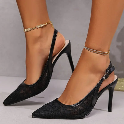 Lace Bloom Pointed Heels