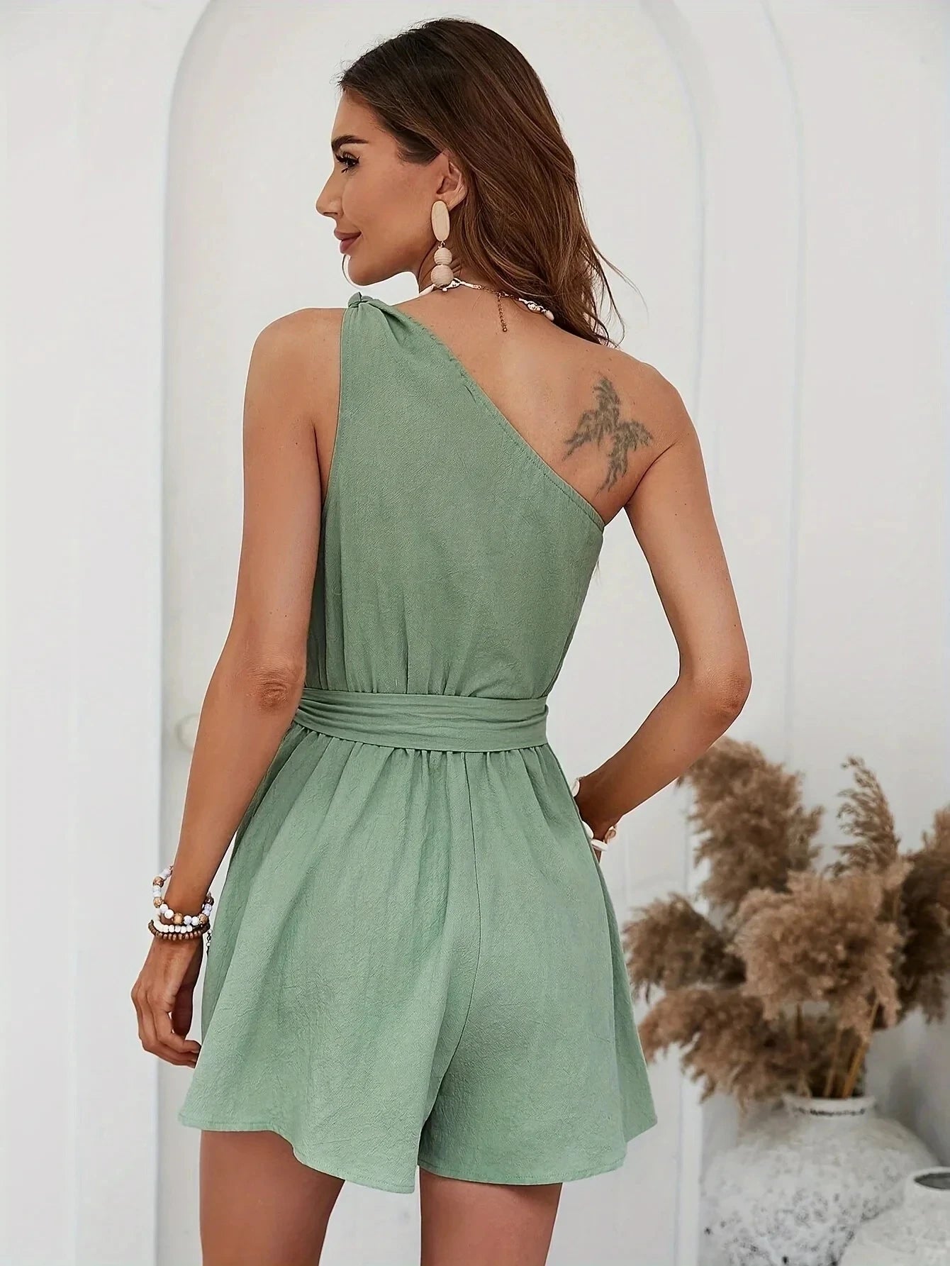 Willow Sage One-Shoulder Romper